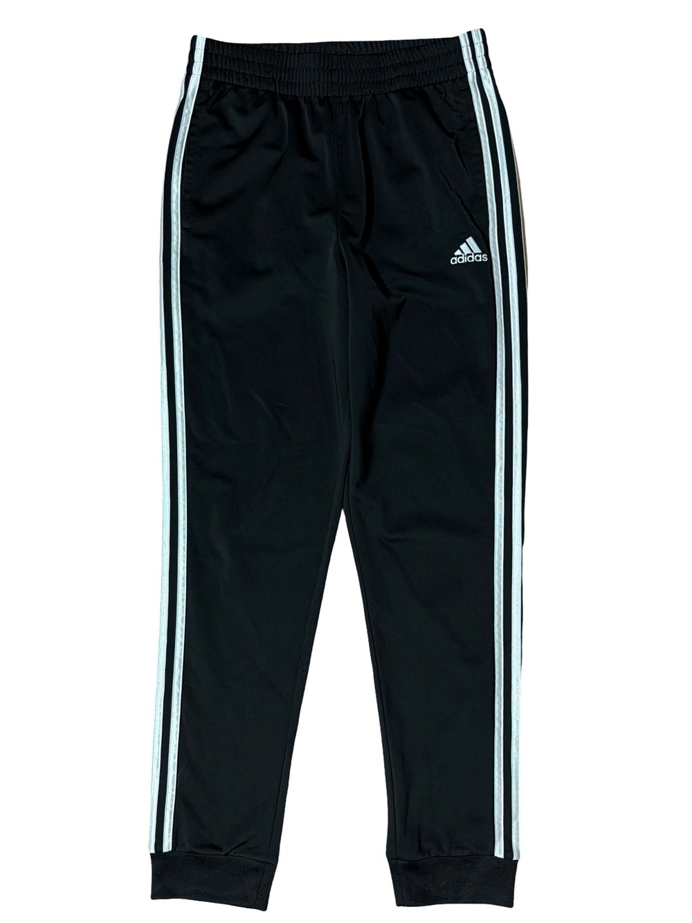 adidas Black Track Pants with White Triple Stripes- Size L